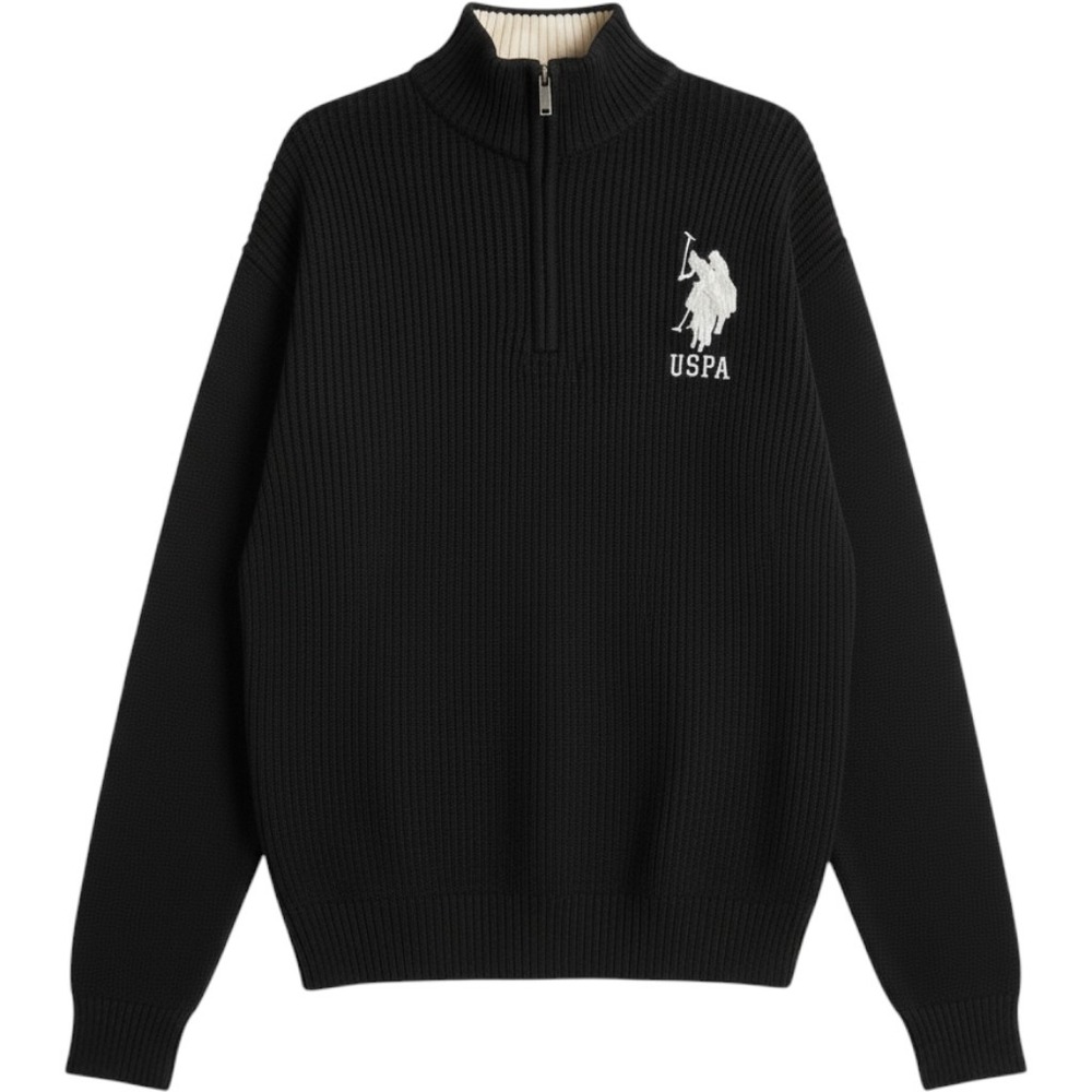 US Polo Assn Men's Quarter Zip Sweater USPA Embroidered Logo Knit 4XL Black